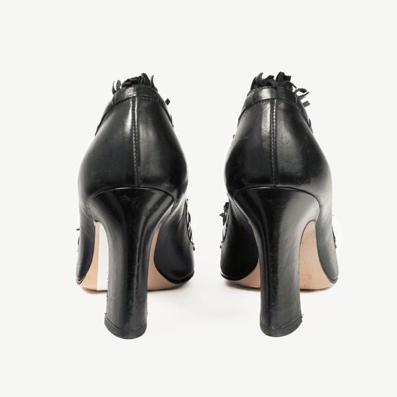Miu Miu Black Leather Fringe-Trim Studded Bow Heels - Picture 3 of 8